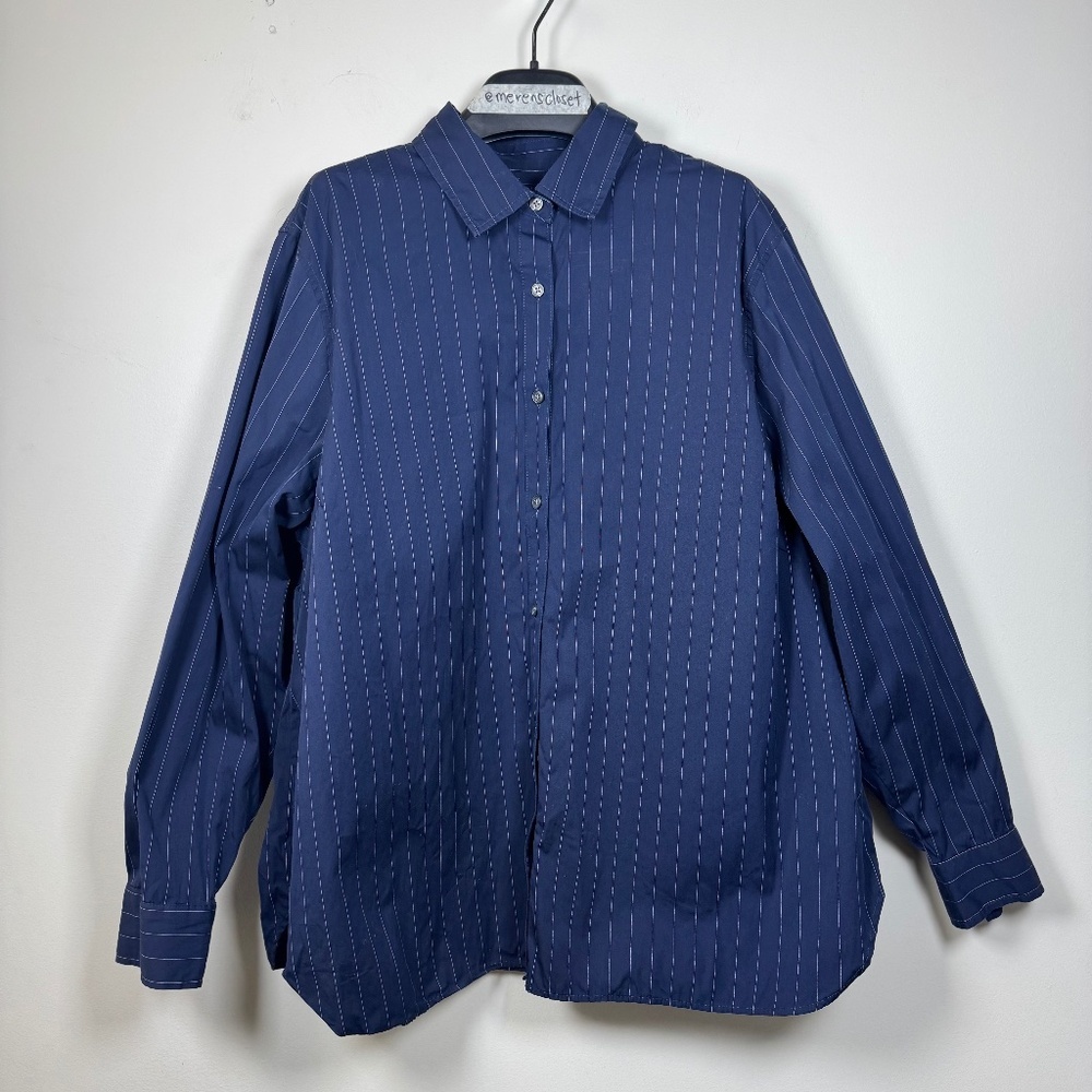 Hudson North Navy Striped Casual Button Down Shirt